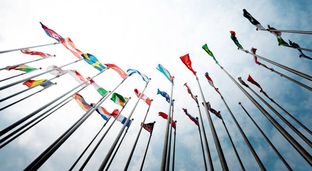 Set of flags fluttering in the wind