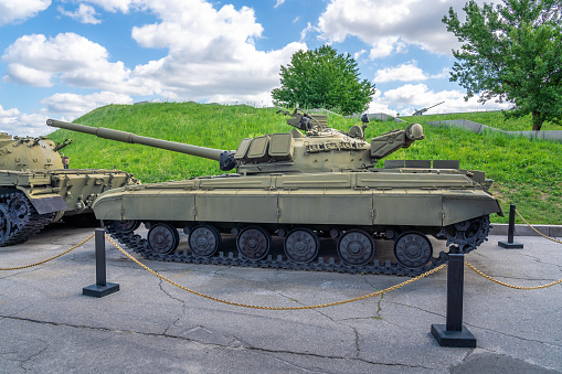Kyiv, Ukraine - Aug 10, 2019: Old Soviet Main Battle Tank T-64A - Kiev, Ukraine