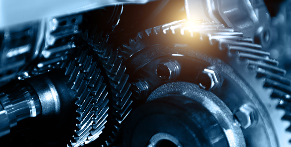 Cog gears mechanism concept. 3d. Isolated on white background