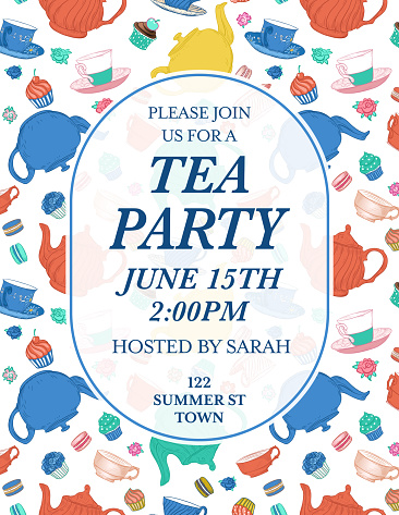 Tea Party Invitation Template. Several organized layers. Text is on its own layer