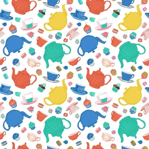 Vector illustration of Tea Party Seamless Background Pattern