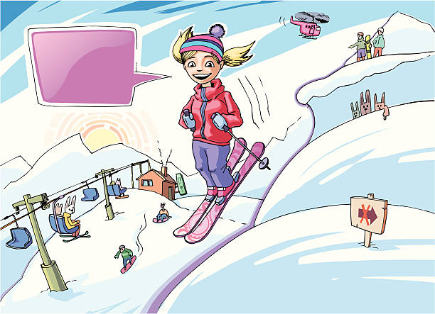 bildbanksillustrationer, clip art samt tecknat material och ikoner med skiing girl - heliskiing