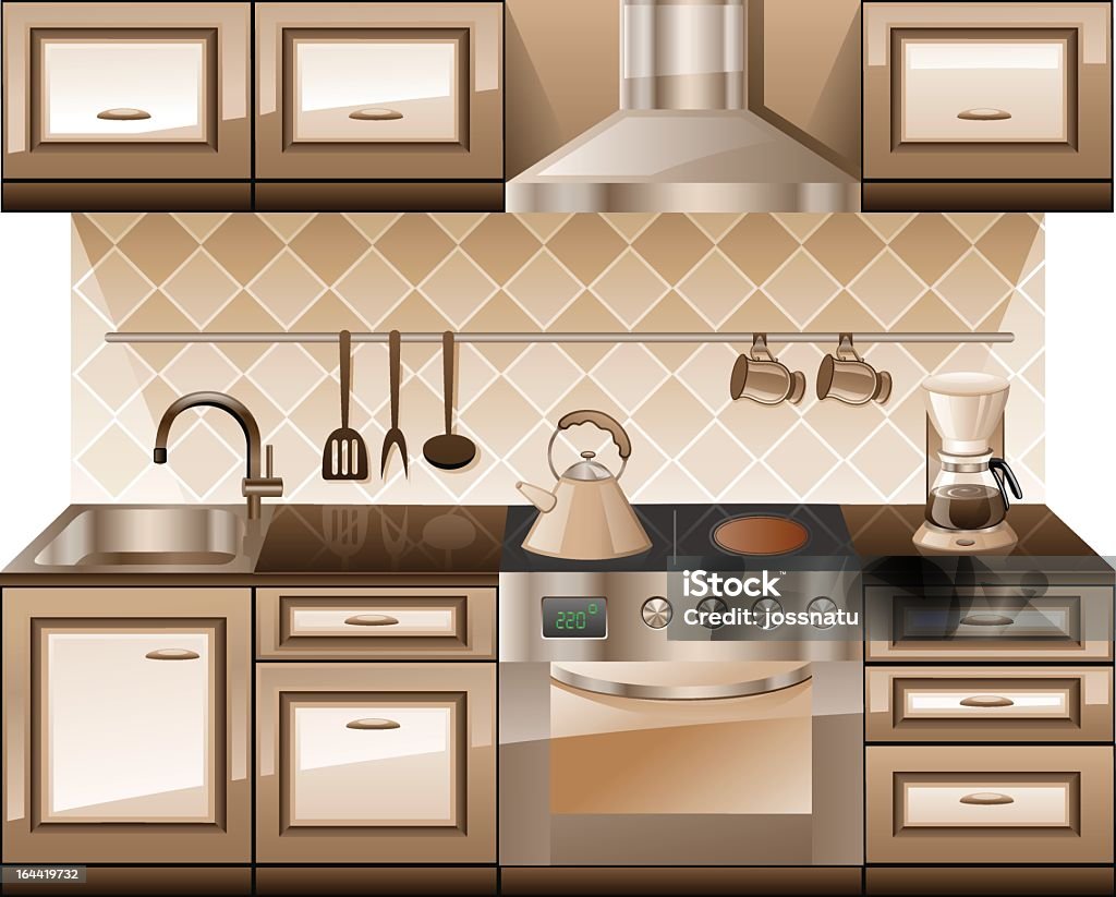 An illustration of a kitchen furniture Kitchen furniture isolated on white background. Diminishing Perspective stock vector