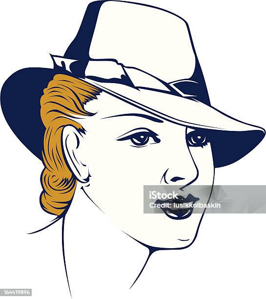 Шляпа Девушка Портрет В Ретростиле — стоковая векторная графика и другие изображения на тему Векторная графика - Векторная графика, Весёлый, Взрослый