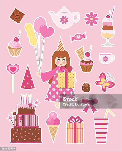 Adesivi Di Compleanno - Immagini vettoriali stock e altre immagini di Bambine femmine - Bambine femmine, Compleanno, Cupcake