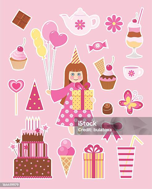 Urodziny Naklejki - Stockowe grafiki wektorowe i więcej obrazów Cupcake - Cupcake, Dziewczyny, Urodziny