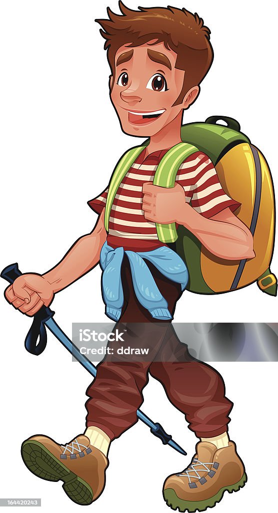 Trekking boy. Trekking boy. Funny vector and cartoon isolated character. Active Lifestyle stock vector