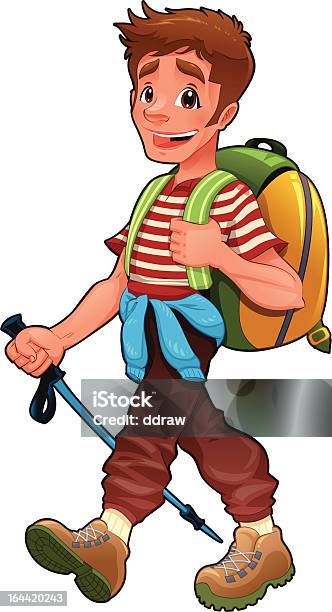 Trekking Boy Stock Illustration - Download Image Now - Active Lifestyle, Adult, Anthropomorphic Smiley Face