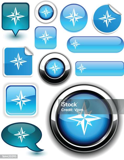 Ilustración de Brújula Las Señales Azules y más Vectores Libres de Derechos de Azul - Azul, Botón pulsador, Brillante