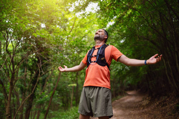 istock Active Caucasian man, feeling good after he finished with running in the nature 1644205212