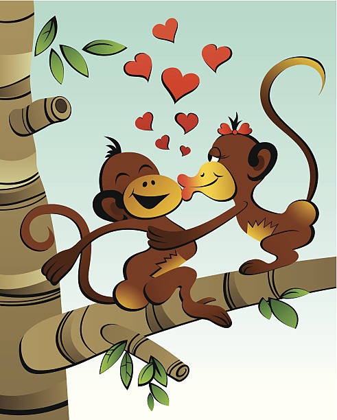 Kissing Monkeys Stock Illustration - Download Image Now - Kissing, Monkey,  Animal - iStock