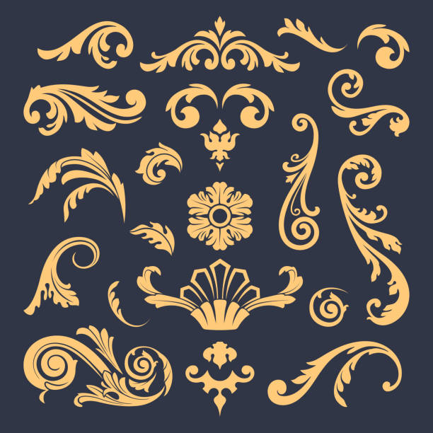 繁栄する紋章装飾品ベクター画像セット - curled up decoration ornate design点のイラスト素材／クリップアート素材／マンガ素材／アイコン素材