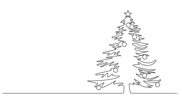 animated single line drawing of christmas tree