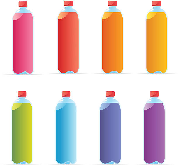 Multicolored water bottles vector art illustration