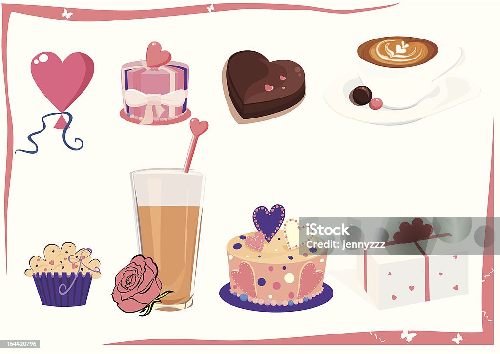 Conjunto de iconos de dulces y café - arte vectorial de Amor - Sentimiento libre de derechos