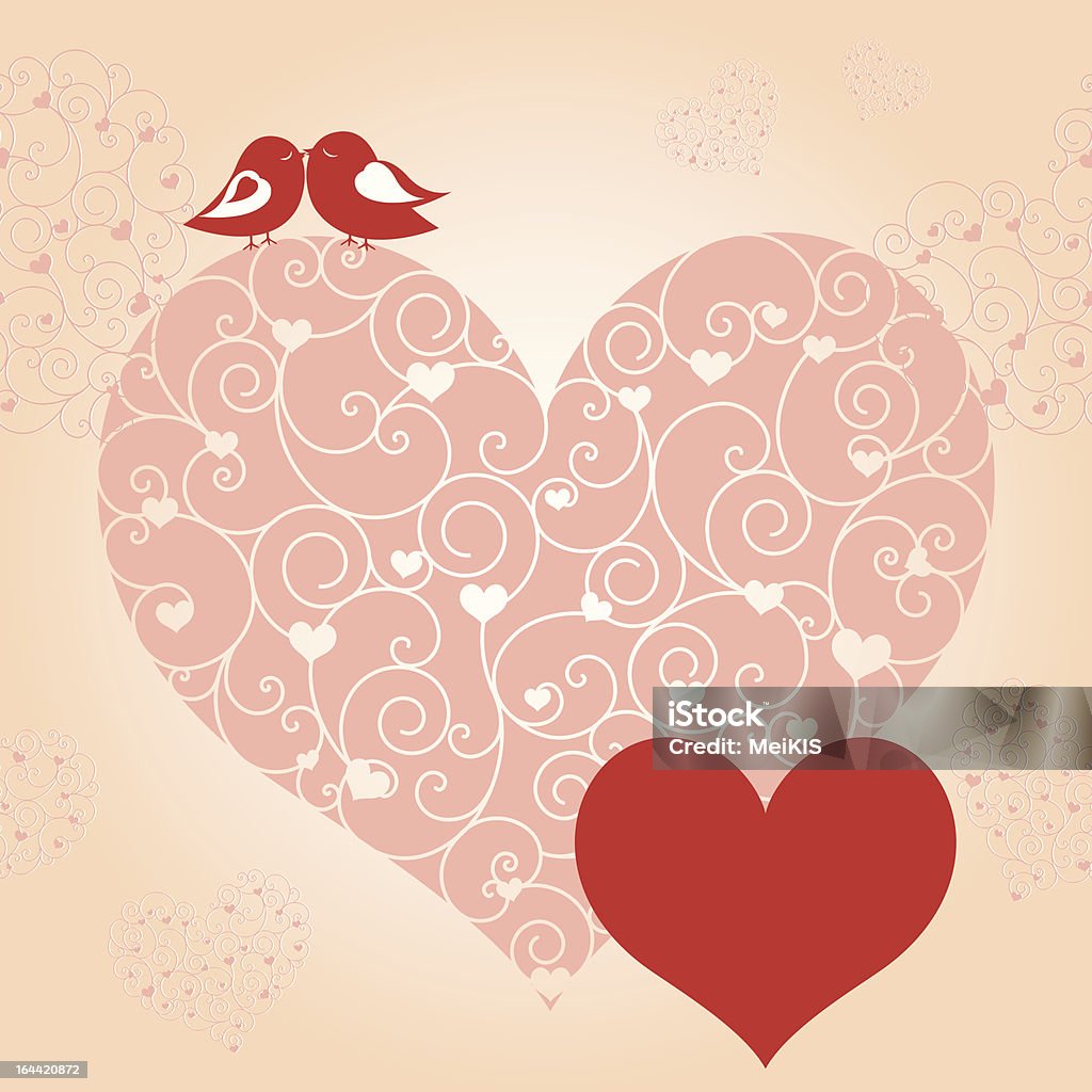 Astratte uccelli Rosa cuore rosso Valentino biglietto d'auguri - arte vettoriale royalty-free di Amore