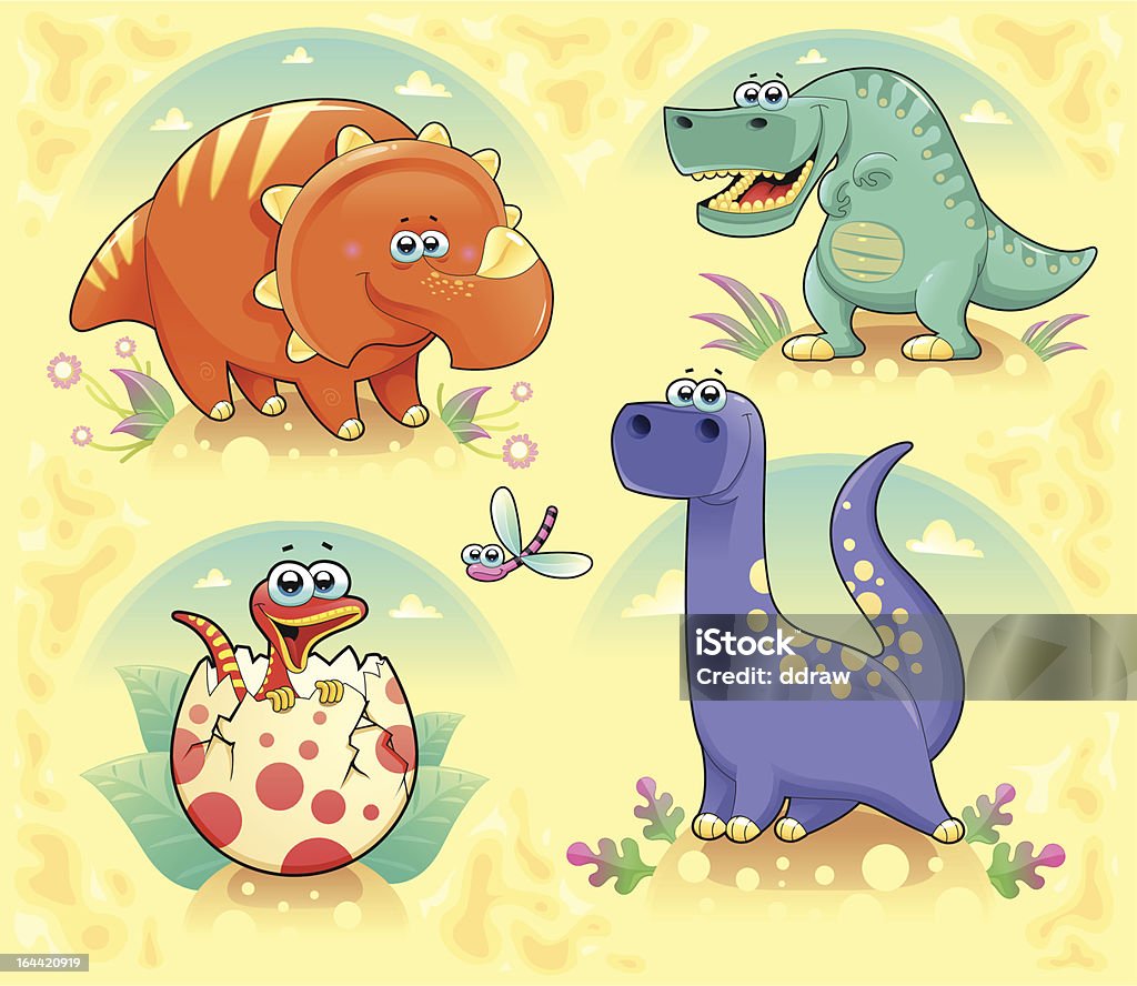 Grupo de dinosaurios divertido - arte vectorial de Animal libre de derechos