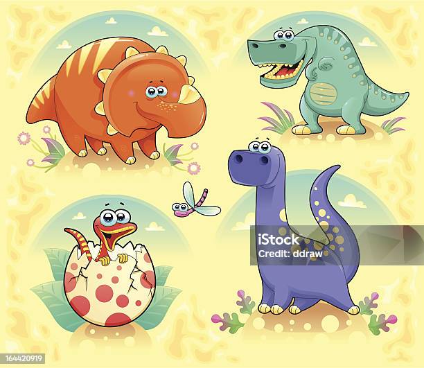 Ilustración de Grupo De Dinosaurios Divertido y más Vectores Libres de Derechos de Animal - Animal, Animal extinto, Animal joven