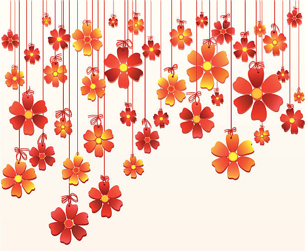 Funny flowers hanging on ropes vector art illustration