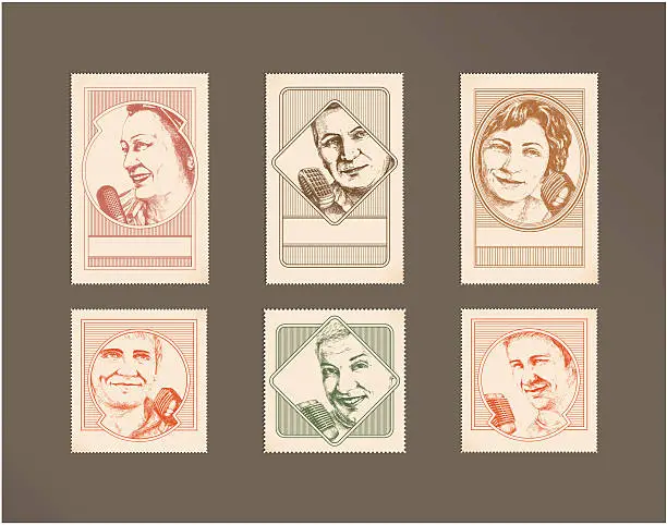 Vector illustration of Postage stamps- freedom of speech- people with microphones