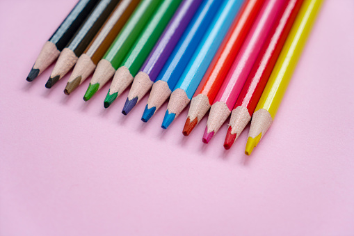 close up  of color pencils on white background with clipping pathclose up  of color pencils on white background with clipping path