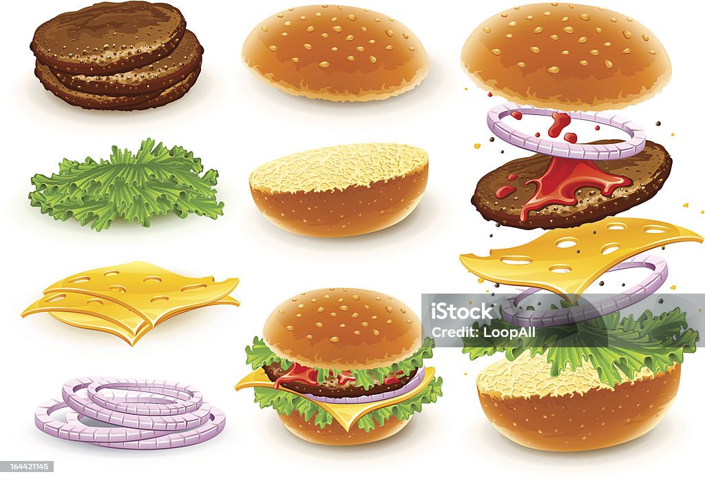hamburger mit Käse - Lizenzfrei Blatt - Pflanzenbestandteile Vektorgrafik