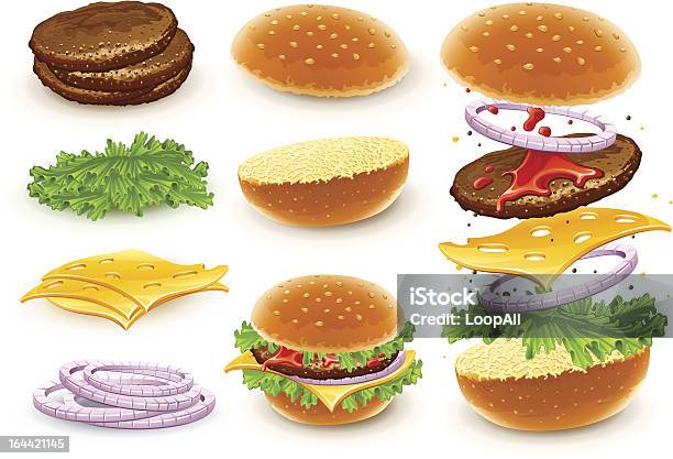 Гамбургер С Сыром — стоковая векторная графика и другие изображения на тему Батон - Батон, Без людей, Белый