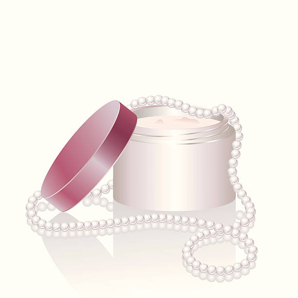 Pink cream jar and pearl necklace vector art illustration