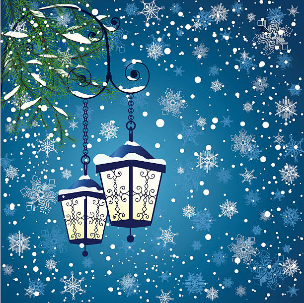 Winter lanterns vector art illustration