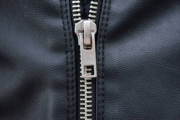istock Black leather jacket with metal zipper 1644227031