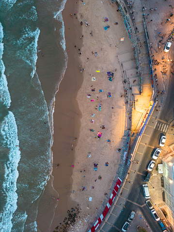 Aerial panoramic photo of the waterfront of Tel Aviv - Yafo  at afternoon and dusk in summer