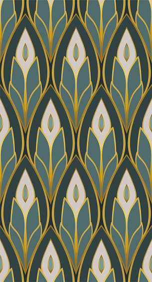 Abstract green art nouveau style pattern. Seamless vector ornament. Design for wallpaper, textile, carpet.