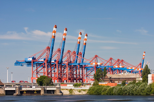 Hamburg, Germany- September 20,2023:Container cranes at the container terminal Euro gate Hamburg, Germany