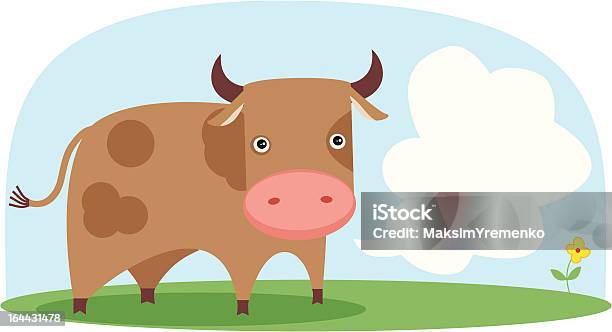 Vector Vaca No Campo - Arte vetorial de stock e mais imagens de Agricultura - Agricultura, Animal, Arte e Artesanato - Arte visual