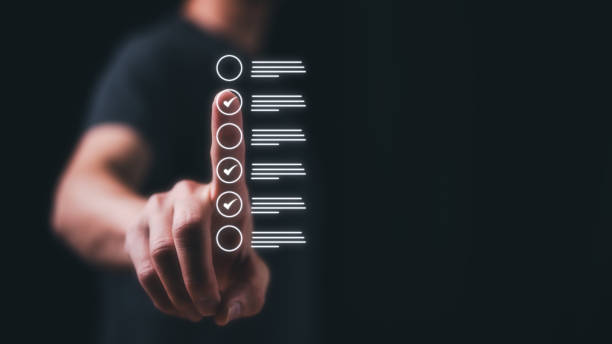 istock Businessman pressing to tick mark in checkbox for quality document control checklist and business approve project concept. Successful completion of business tasks. management goal strategy 1644320388