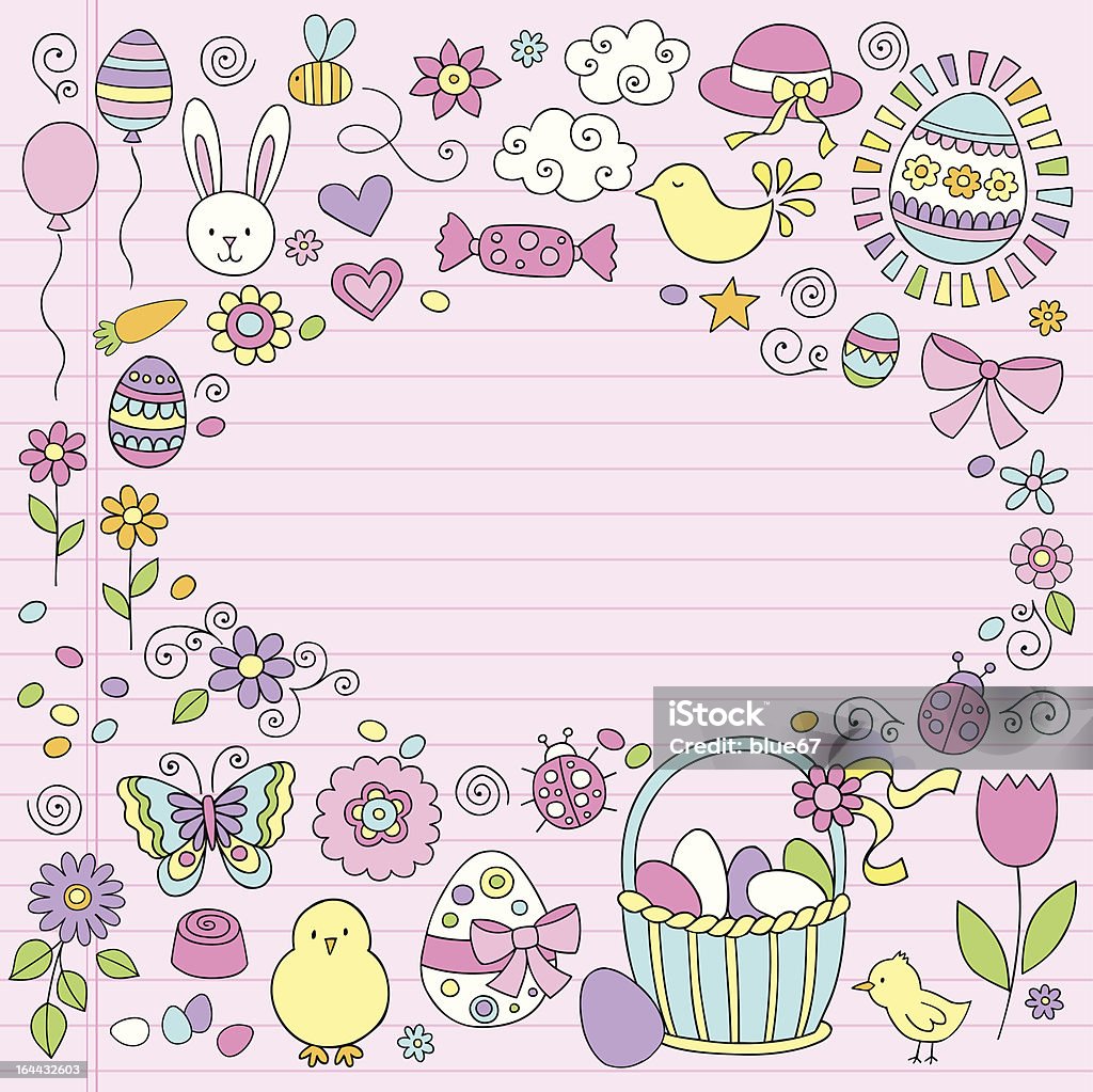 Feliz Easter- ovos e primavera flores de Doodle conjunto - Vetor de Abelha royalty-free