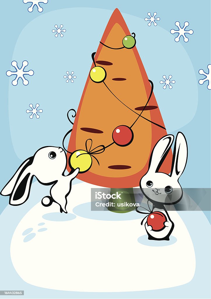 Albero di Natale con due hares - arte vettoriale royalty-free di Carota