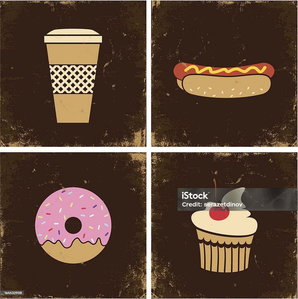 Vier Illustrationen fast-food - Lizenzfrei Altertümlich Vektorgrafik