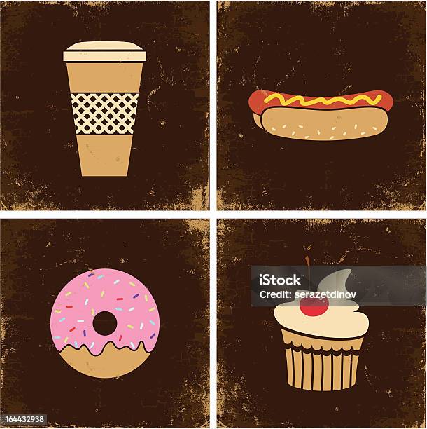 Cztery Ilustracje Fast Food - Stockowe grafiki wektorowe i więcej obrazów Beżowy - Beżowy, Brązowy, Ciasto
