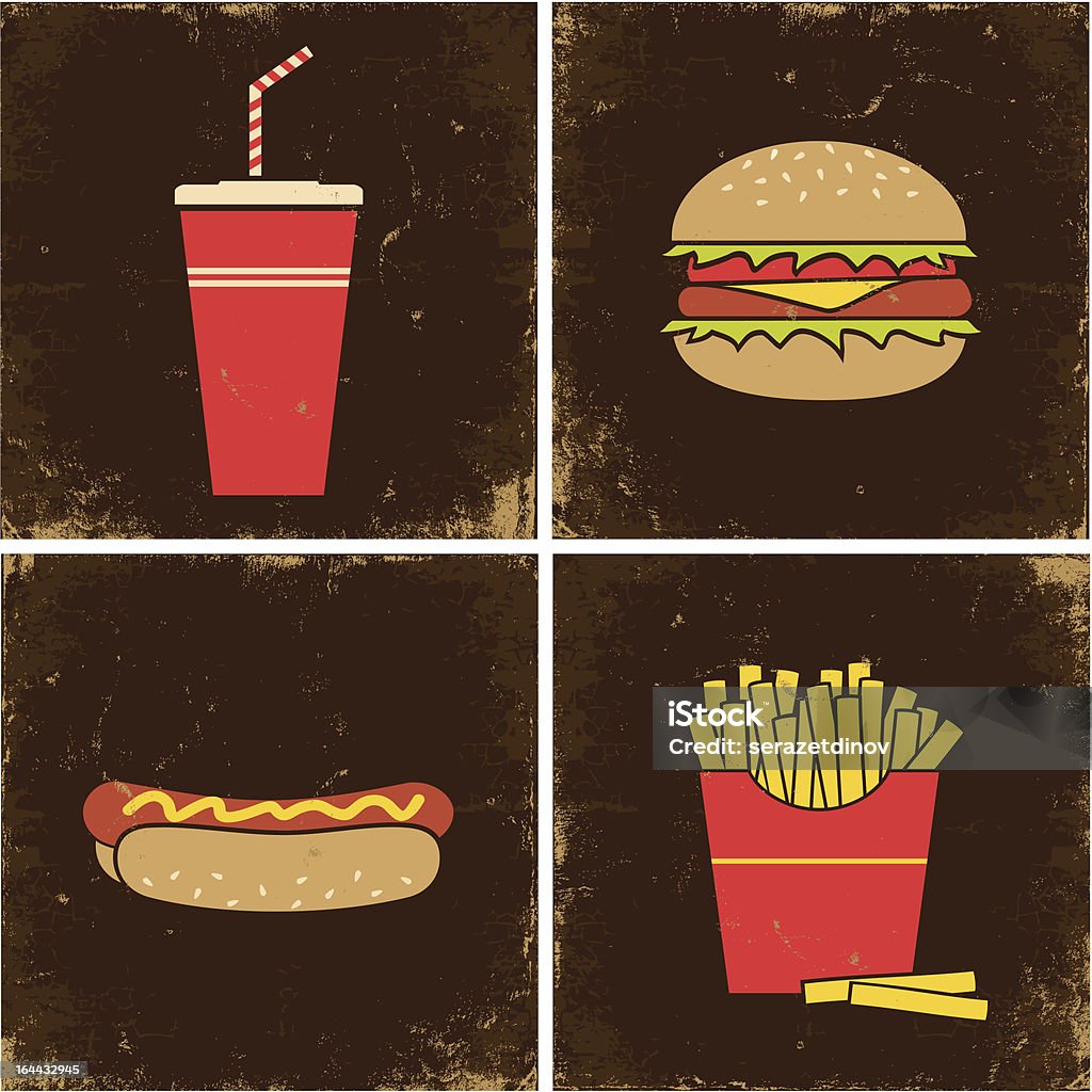 Cuatro ilustraciones de comida rápida - arte vectorial de Gaseosa libre de derechos