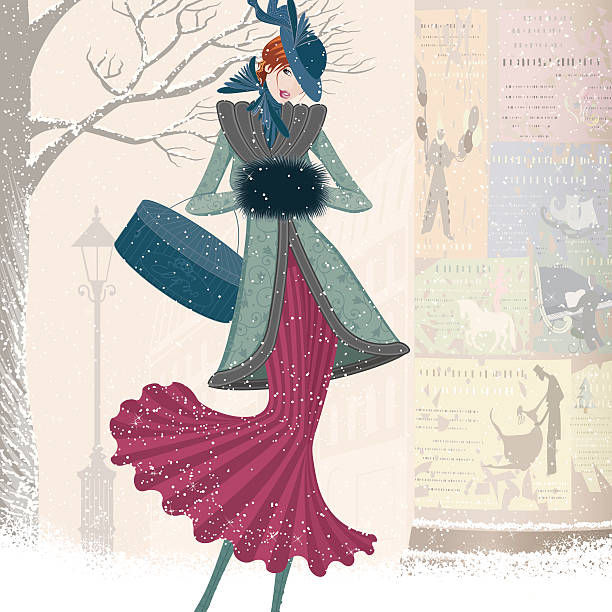 ilustrações, clipart, desenhos animados e ícones de cartão de natal vintage - wind textile women retro revival