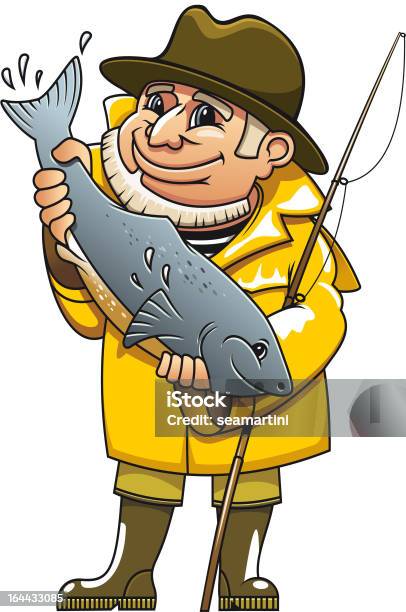Smiling Fisherman Stock Illustration - Download Image Now - Cartoon, Fishing, Senior Men