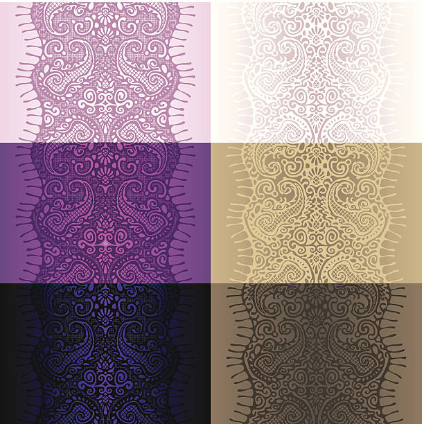 illustrazioni stock, clip art, cartoni animati e icone di tendenza di motivo cashmere - lace pink white black