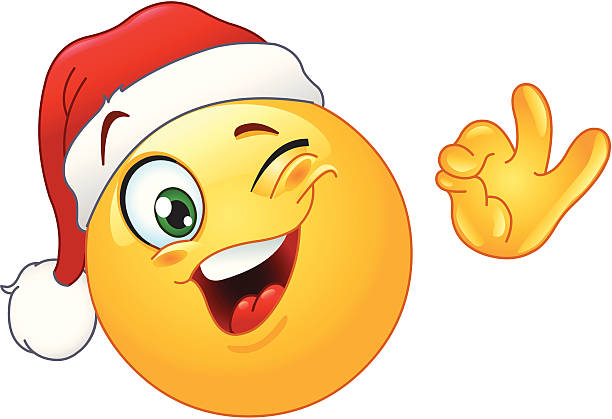 illustrazioni stock, clip art, cartoni animati e icone di tendenza di fare l'occhiolino emoticon con cappello da babbo natale - fare locchiolino