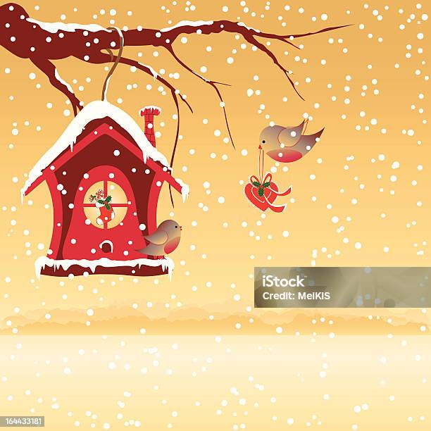 Carte De Noël Voeux Oiseau Envoyer Robin Vecteurs libres de droits et plus d'images vectorielles de Cabane à oiseaux - Cabane à oiseaux, Hiver, Houx
