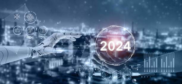 istock New technology trends in 2024 concept. Initiative innovation and technology. Digital and technology transformation in business and industry. 3D rendering AI robot and human hand on digital background. 1644333522