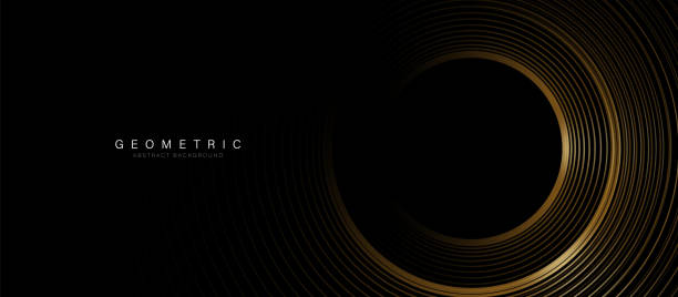istock Abstract luxury background with glowing gold circle curve geometric lines. Modern shiny blue lines pattern. Futuristic technology concept. Vector illustration 1644343756