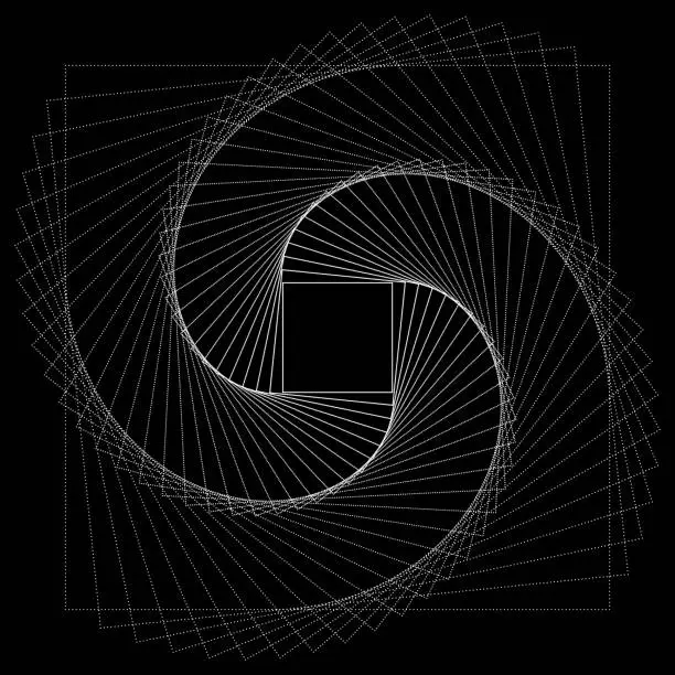 Vector illustration of Glowing, rotating concentric squares with copy space.