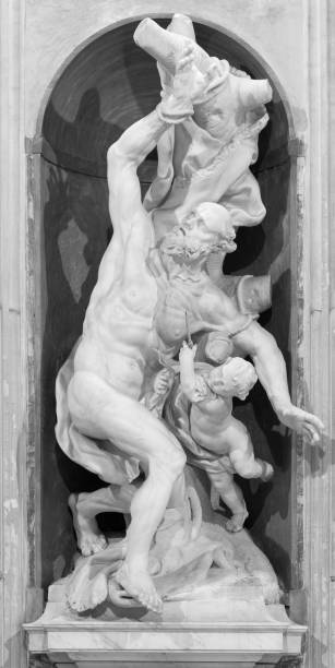 genova - the marble statue of st. bartholemew in the church basilica di santa maria assunta - bartholemew imagens e fotografias de stock