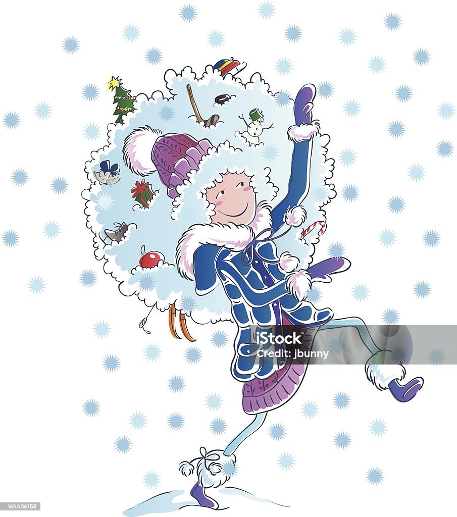 Petite fille hiver et neige - clipart vectoriel de Bonhomme de neige libre de droits
